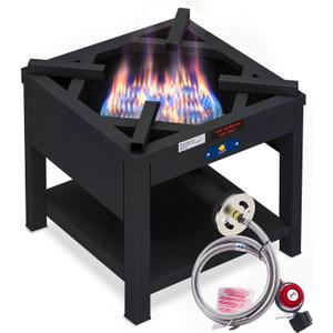 ARC Single Burner Propane Stove, 200,000BTU Cast Iron High Pressure Outdoor Propane Burner Cooker,16.5"Heavy Duty Square Stove, Great For Outdoor Cooking Turkey Fry,Seafood Boil,Homebrewing (Black)