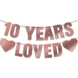 Pre-Strung 10th Birthday Banner - Rose Gold Glitter, 10th Birthday Decorations for Girl, Happy 10 Year Old Party Sign, Peace Out Single Digits Party Decor, Double Digits Birthday Girl