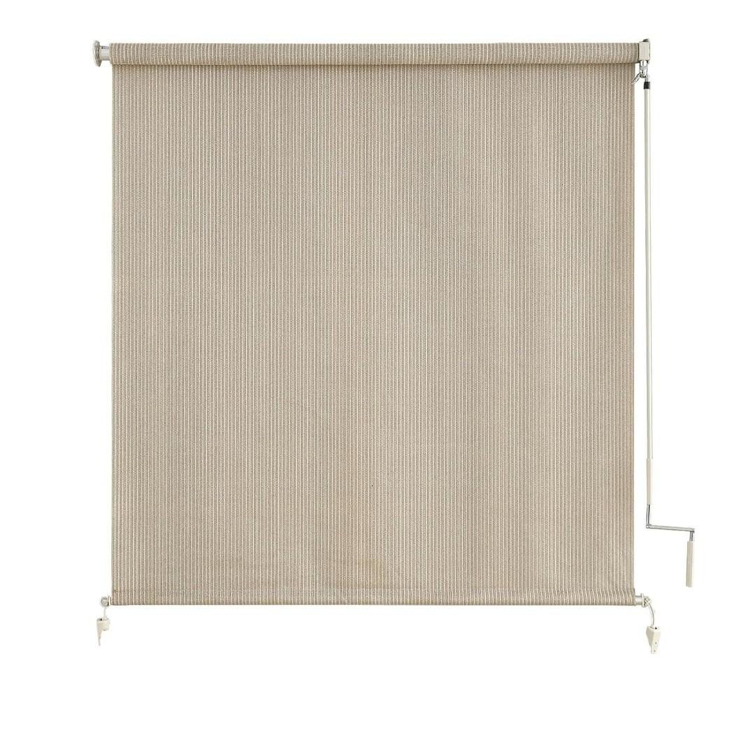 Outdoor Roller Shades，Cordless Patio Roller Up Blinds with Shade Cloth for Porch Gazebo Pergola Balcony Backyard，2 Poles & 1 Fabric，Sesame，48" Wx72 H