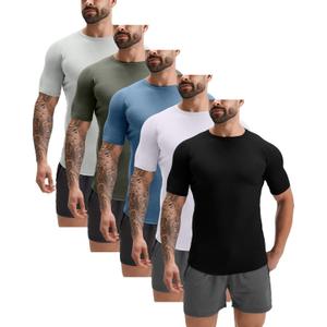 GYM REVOLUTION Men's 5 Pack Workout Gym Hipster Curved Hem Muscle Fitness Hip Hop T Shirts (Medium)