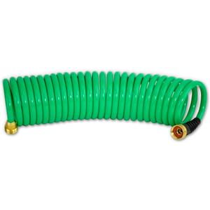 HoseCoil 3/8 inch ID Self Coiling Garden, RV, Marine Outdoor Water Hose (25' Green)