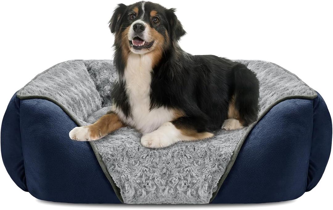 X-Large Dog Bed Rectangle Washable Orthopedic Soft Calming Sleeping Durable Pet Cuddler with Anti-Slip Bottom