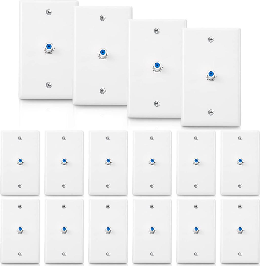 1-Port TV Cable Wall Plate F Connector Wall Plate Coax Wall Plate Video Wall Jack Single Gang Wall Plates (Blue, 16 Pcs)