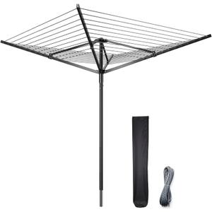 Enayplon 4-Arm Umbrella Clothes Drying Rack, 164 FT Rotary Outdoor Clothesline, Height Adjustable Foldable Laundry Dryer with Ground Spike & Waterproof Protective Cover for Backyard Patio Garden