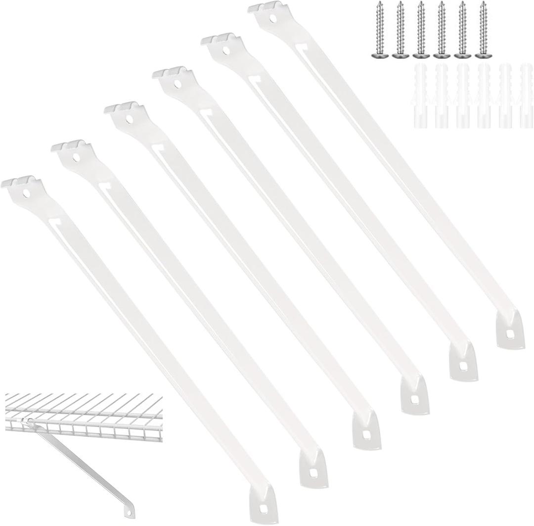 6 Pcs 16 inch Support Brackets for Wire Shelving, Wire Shelf Brackets Closet Shelf Brackets with Anchors and Pins for Installation Wire Shelving Support Brackets for Support Closet Wire (16 inch)