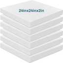 Frienda 6 Pack 2" X 24" X 24" Upholstery High Density Foam Cushion White Square Seat Replacement Cushion or Commercial Use Stuffing Craft Foam Couch Chair Padding DIY Projects