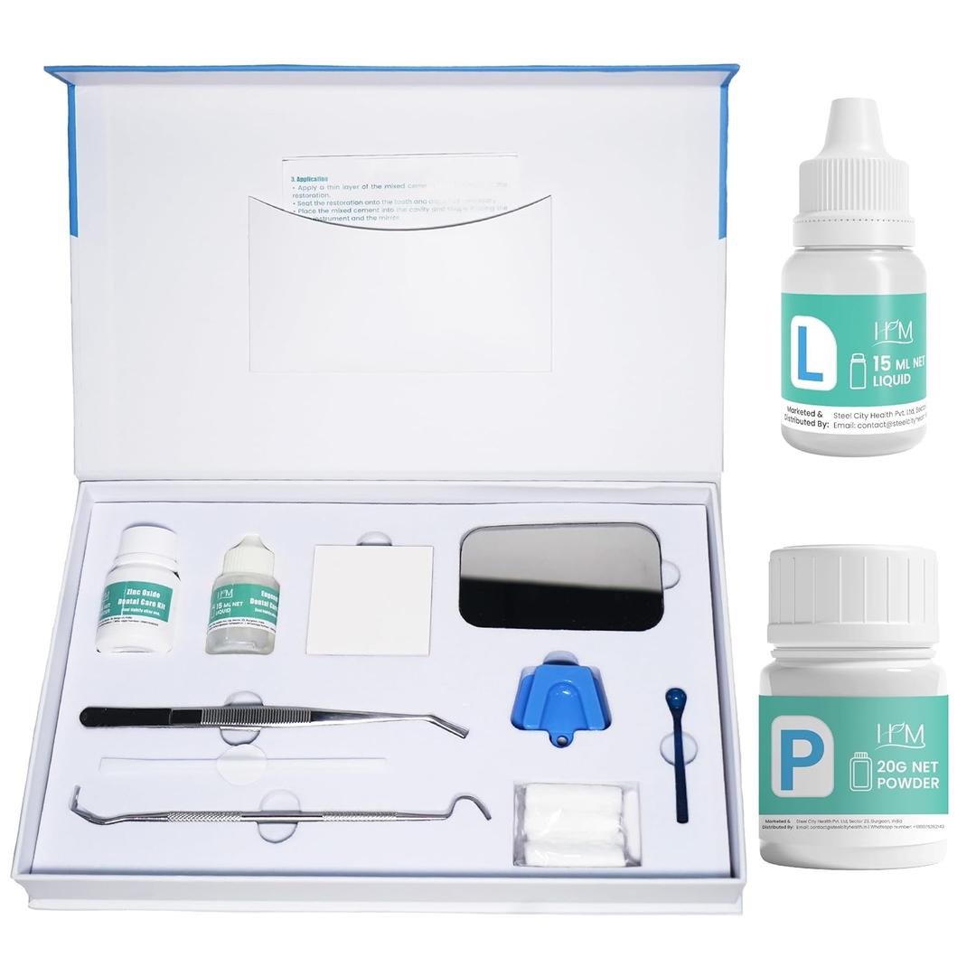 HM Zinc Oxide Eugenol Dental Cement Kit | Super Adhesive | Instant Tooth Repair, Cap, Crown & Bridge Filling | DIY, Self Curing, Sturdy & High Strength |Universal Shade| Emergency Dental Care | 1 Box