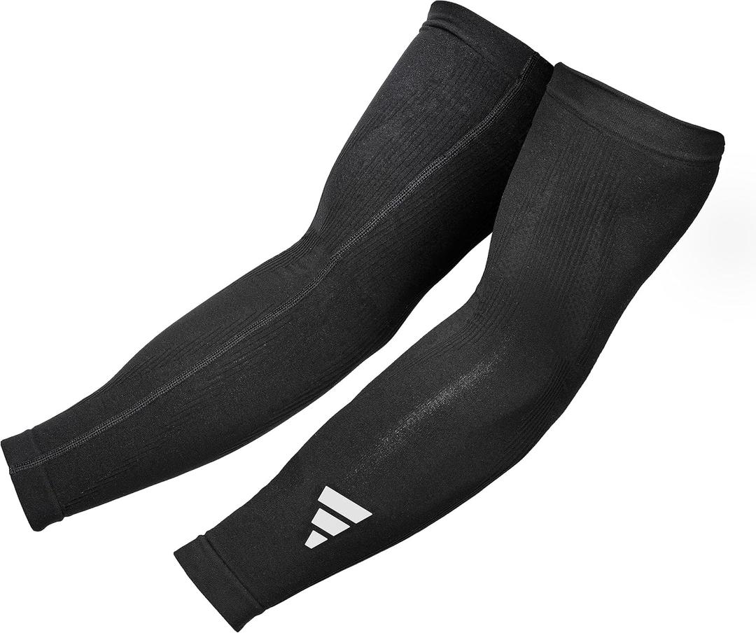adidas Compression Arm Sleeves, Lightweight, Temperature-Regulating Compression Sleeves (Large/X Large, Black V1)