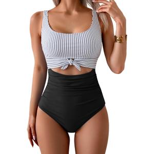 Eomenie Women's One Piece Swimsuit Tummy Control Slimming Bathing Suit Cutout Tie Knot Swimwear (Large)