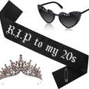 Rip To My 20s Sash And Crown with Sunglasses Set Black Birthday Sash Bronze Gold Crown Birthday Party Accessories for Women 30th Birthdays Glitter Party Favors (Sash & Crown & Sunglasses)