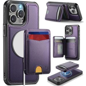 for iPhone 14 Pro Wallet Case Compatible with Magsafe, Magnetic RFID Blocking Card Holder Kickstand 2 in 1 Detachable Case for iPhone 14 Pro 6.1", Purple