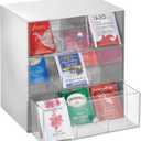 mDesign Plastic Tea Bag Caddy Box Storage Container Organizer Holder with 3 Drawers - for Kitchen Pantry, Cabinet, Countertop - Holds Coffee, Sugar Packets - Lumiere Collection, Light Gray/Clear