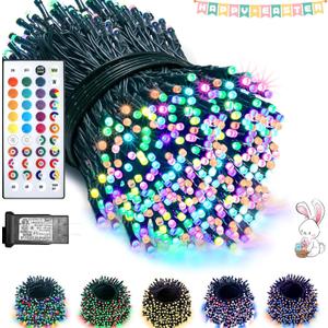 200 LED Christmas Lights Color Changing, 35 Colors 66FT Easter String Lights with Remote Timer, Connectable Waterproof Twinkle Lights Plug in for Xmas Tree Outdoor Holiday Wedding Party Decor (Green Wire)