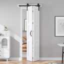 FREDBECK 30X84(Double 15x84) White Bifold Barn Door Sliding Bi fold Doors Bi-fold Folding with 34" Hardware Kit & Handle,Solid MDF Door with Water-Proof PVC Surface for Closet,Assembly Required