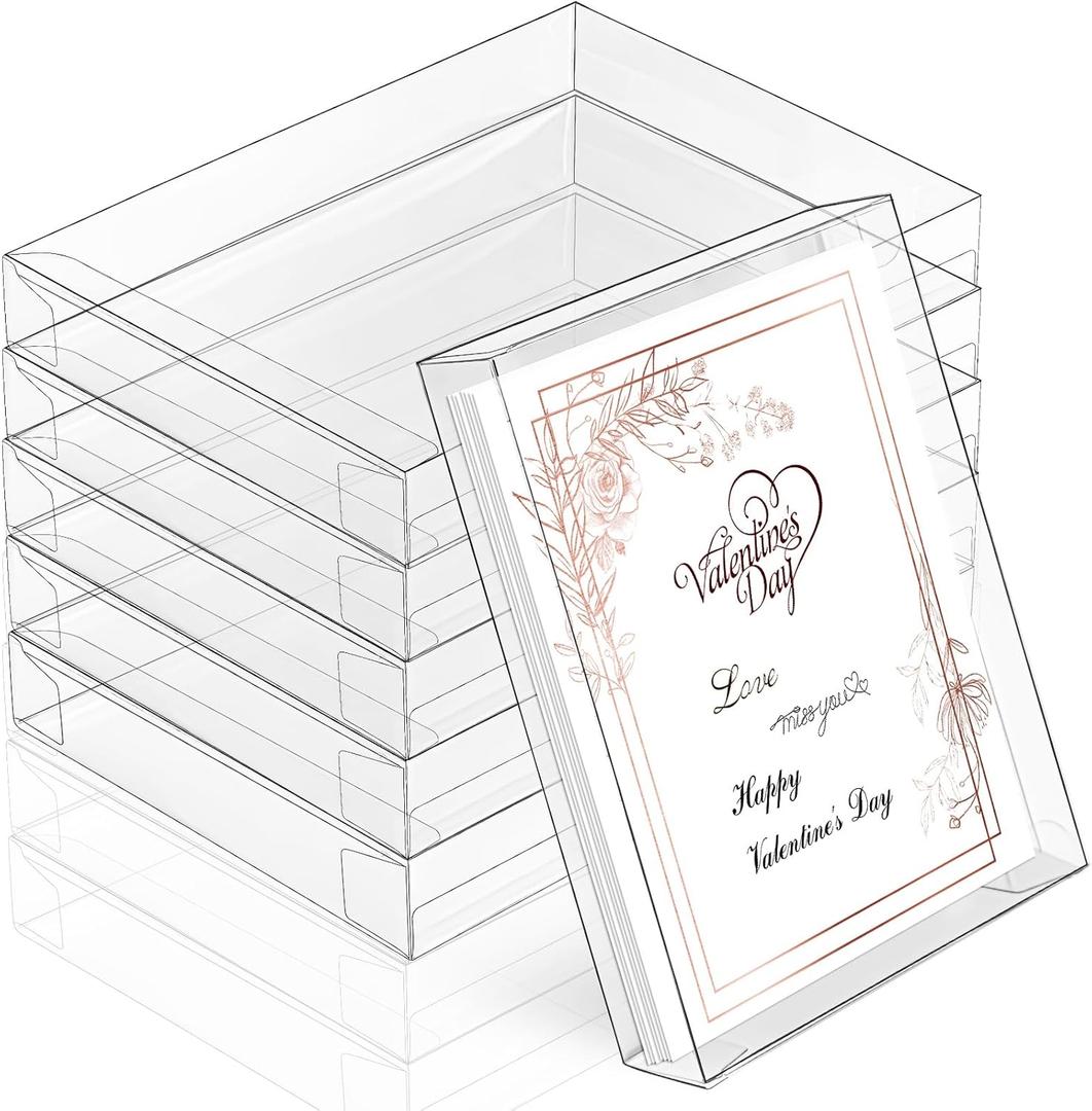 Sintuff 100 Pcs Clear Card Box Greeting Card Storage Boxes Clear Plastic Card Box for Greeting Cards 5.39 x 7.36 x 1 Inches Photo Storage Box Rectangle Small Boxes for Favors