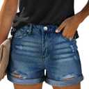 KISSMODA Denim Shorts Women Trendy Button Summer Cut Off Short Womens Jean Shorts High Waisted Denim Hot Ripped Shorts (Blue, M)