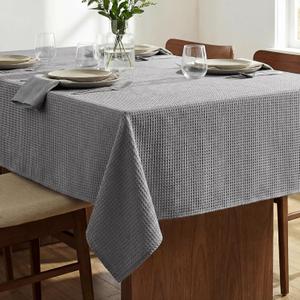 H.VERSAILTEX Rectangle Tablecloth Waffle Textured Waterproof Table Cloth Stain Resistant Wrinkle Free Washable Decorative Table Cover for Dining, Kitchen, Wedding and Parties (60x120 Inch,Gray)
