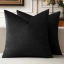 MIULEE Pack of 2 Velvet Soft Solid Decorative Square Throw Pillow Covers Set Cushion Case for Sofa Bedroom Car 16 x 16 Inch 40 x 40 Cm Black