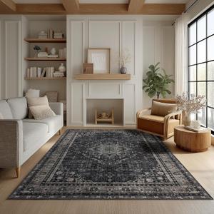 Area Rug for Bedroom Living Room, Washable Non-Slip Foldable Waterproof, Plush Soft for Office Dining Room Kids, Fluffy Easy to Clean, Decor Aesthetic Dark Gray, 4'6'