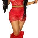 Mintsnow Women's See Through Lace 2 Piece Short Outfit Sheer Mesh Sleeveless Tube Top and Bodycon Shorts Sets Outfit Clubwear (Medium, Red)