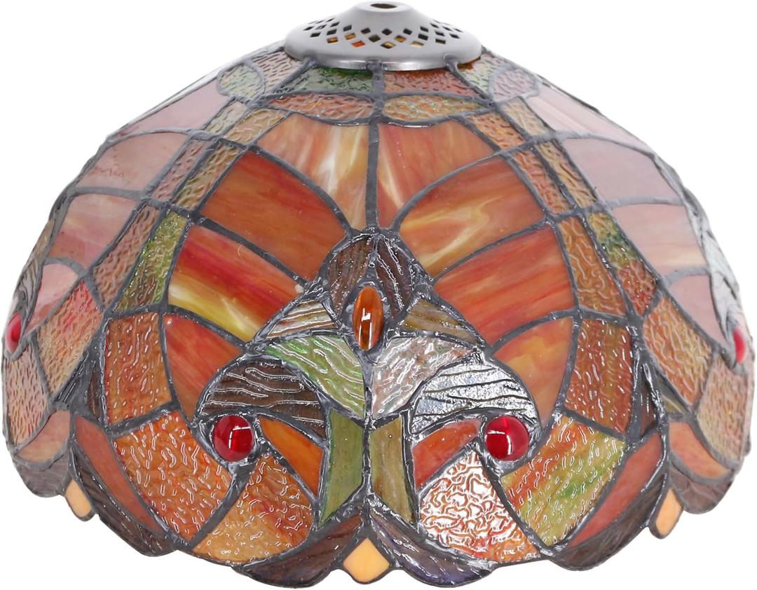 Tiffany Lamp Shade Replacement Only 12X6 Inch Stained Glass Style Lampshade with Cap fit for Table lamp Pendant Light Ceiling Fixture (Red)