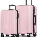 KYME Luggage Sets 2 Piece Hardshell 20"/24" Suitcase with Double Spinner Wheels Hardside Suitcases Sets with TSA Lock PC+ABS Travel Luggage (Pink, 2Pcs Set(20"/24"))