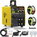 160A MIG Welder, 110V Gas MIG Welder Machine, 4-in-1 Gasless Flux Core/Gas MIG/Lift TIG/Stick Welder with Synergic Control, IGBT, Multi Process Flux Core Welder for Home DIY Professional Use (Yellow)
