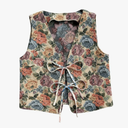 Verdusa Women's Vintage Floral Print Bow Tie Cowgirl Vest V Neck Sleeveless Jacket Outerwear, Size M