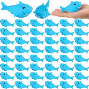 25 Pcs Rubber Sharks for Kids, Blue Shark Bath Toys Cute Floating Squeaky Mini Rubber Sharks for Shower, Classroom Carnival Prizes, Cake Decoration