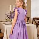 DIPUG Satin Purple Dress for Girls Casual A-Line Summer Dresses for Kids Size 12 with Flutter Sleeve Girls Spring Swing Sundress for Wedding Party