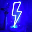 Lightning Bolt Neon Signs Lightning Neon Sign with Base for Bedroom LED Lighting for Room Decor for Teen Girls Gifts for Teenager Boys USB/Battery Cool Gaming Light with Holder(Blue)