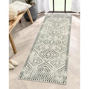 Wonnitar Moroccan Washable 2x6 Runner Rug for Hallways, Non-Skid Carpet Runners for Kitchen, Boho Farmhouse White Non-Shedding Laundry Room Throw Mat for Bathroom Closet Bedroom (Beige,2'x6')