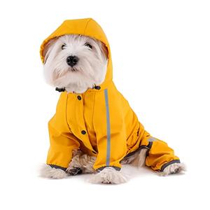 Dog Raincoat, Waterproof Dog Rain Jacket with Hood, Rain Coat with Leash Hole, Reflective Strap for Small Medium Dogs, Outdoor Adventures/Walking Lightweight Puppy (Yellow