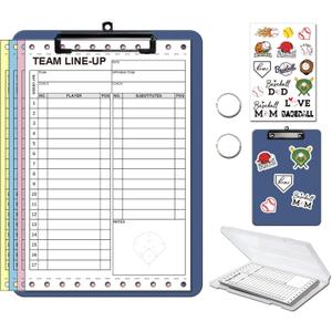 Personalized Baseball & Softball Lineup Cards for 35 Games Softball with 17 Player Roster 4-Part Form Copy with Writing Clipboard Storage Box Personalized Stickers and Loose Leaf Binder Ring