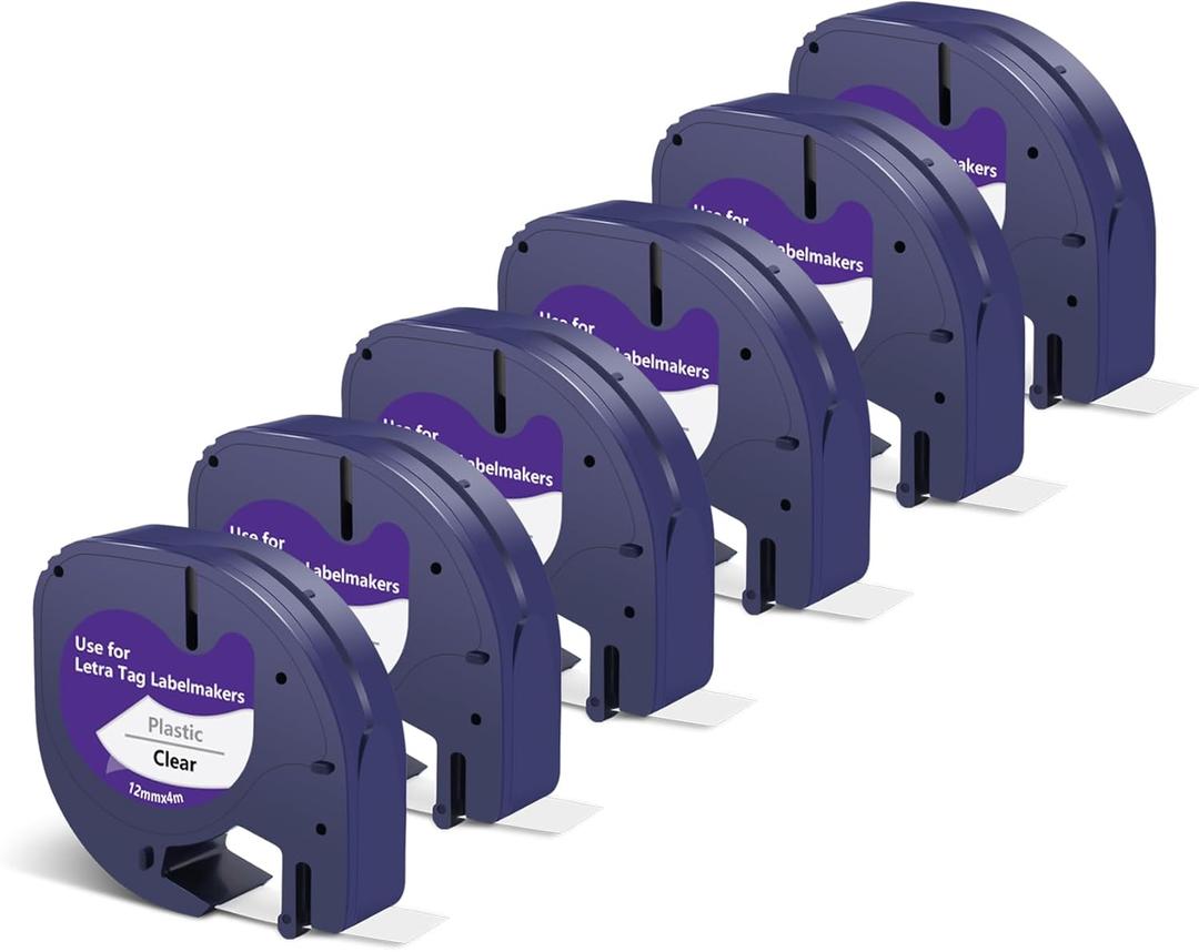 Replacement for Dymo Letratag Label Maker Refills Clear 1/2'' x 13' Letratag Label Maker Tape Black on Clear, LT 16952 Transparent Plastic Tape Work for Dymo Letratag LT-100T LT-100H QX50, 6 Packs