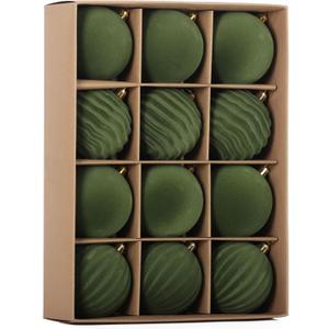 Senjie 3.15inch Christmas Tree Ornaments Velvet Balls,12PCS Flocked Decoration Balls Ornaments Sets for Christmas 2025 Green