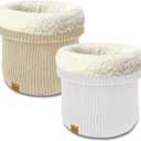 Unisex Kids Fleece-Lined Ribbed Thermal Knit Neck Warmer Gaiter | Dual Layer Winter Scarf Face Cover for Skiing Hiking (Beige/White)