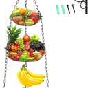 HULISEN 3 Tier Hanging Fruit Basket with Banana Hook, 36-Inch Heavy-Duty Wire Hanging Baskets for Kitchen Storage, Vegetable Produce Organizer (Including Installation Bracket)