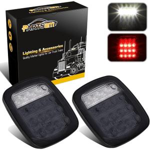 Partsam 2x LED Tail Lights 16LED Stop Brake Turn Reverse Tail Light Combination 12-5050 Red 4-5050 White Smoke Lens Compatible with Wrangler YJ TJ CJ Pick-up Truck Trailer RV