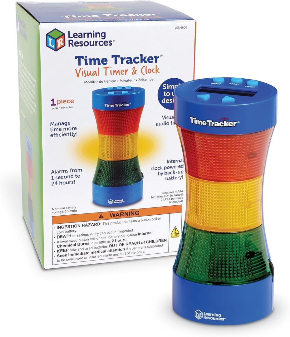 Learning Resources Time Tracker Visual Timer & Clock - 1 Piece, Classroom Tracker, Alarm Clock, Light Up Timer for Classroom, Visual Tracker (9 x 4.25 inches)