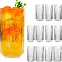 QAPPDA Highball Glasses Set of 12,Vintage Ribbed 13oz Drinking Glasses,Origami Style Glass Cups Everyday Glassware for Cocktail,Whiskey,Juice,Water