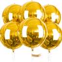 PartyWoo Metallic Gold Foil Balloons 6pcs 22 Inch Large Round Foil Big Giant 4D Jumbo Inflatable Mirror Ball Mylar Balloons for Graduation Birthday Baby Shower Anniversary Tea Party Decorations