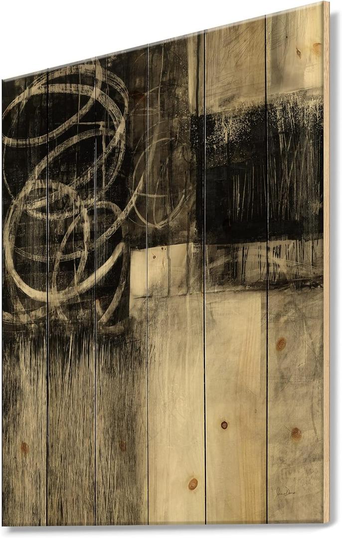 A Geometric Day I Mid-Century Modern Wood Wall Decor, Black Wood Wall Art, Large Abstract Wood Wall Panels Printed On Natural Pine Wood Art (32L" x 24W")