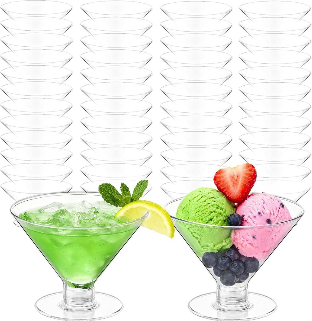 50 Pcs Disposable Plastic Martini Glasses for Parties 5oz, Unbreakable Clear Cocktail Dessert Parfait Glasses, Mini Martini Cups for Wedding Party Bowl Wine Ice Cream