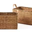 Baum Rattan Rectangular Decorative Basket with Faux Leather Handles | Brown | One Size | Bins & Baskets Baskets | Storage
