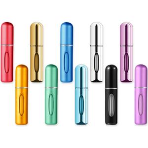 10 PCS Refillable Mini Perfume Atomizer Bottles, 5ml Portable Small Size Perfume Spray Bottles, Multicolor Aluminum Refill Scent Pump Case for Traveling and Outgoing, Pack of 5 Matte & 5 Glossy