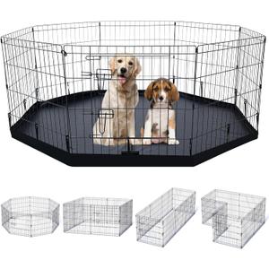 Folding Dog Playpen Indoor with Door Dog Playpen Metal Small Animal Kennels,8 Panels 24 "W x 24 "H for Indoor/Outdoor Small Medium Pet Yard with Bottom Pad