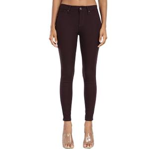 WAYRUNZ Womens Hyper Ultra Stretch Comfy Pants Colored Mid-Rise Skinny Jean Juniors Jegging Berry Brown(026-Berry Brown-10)