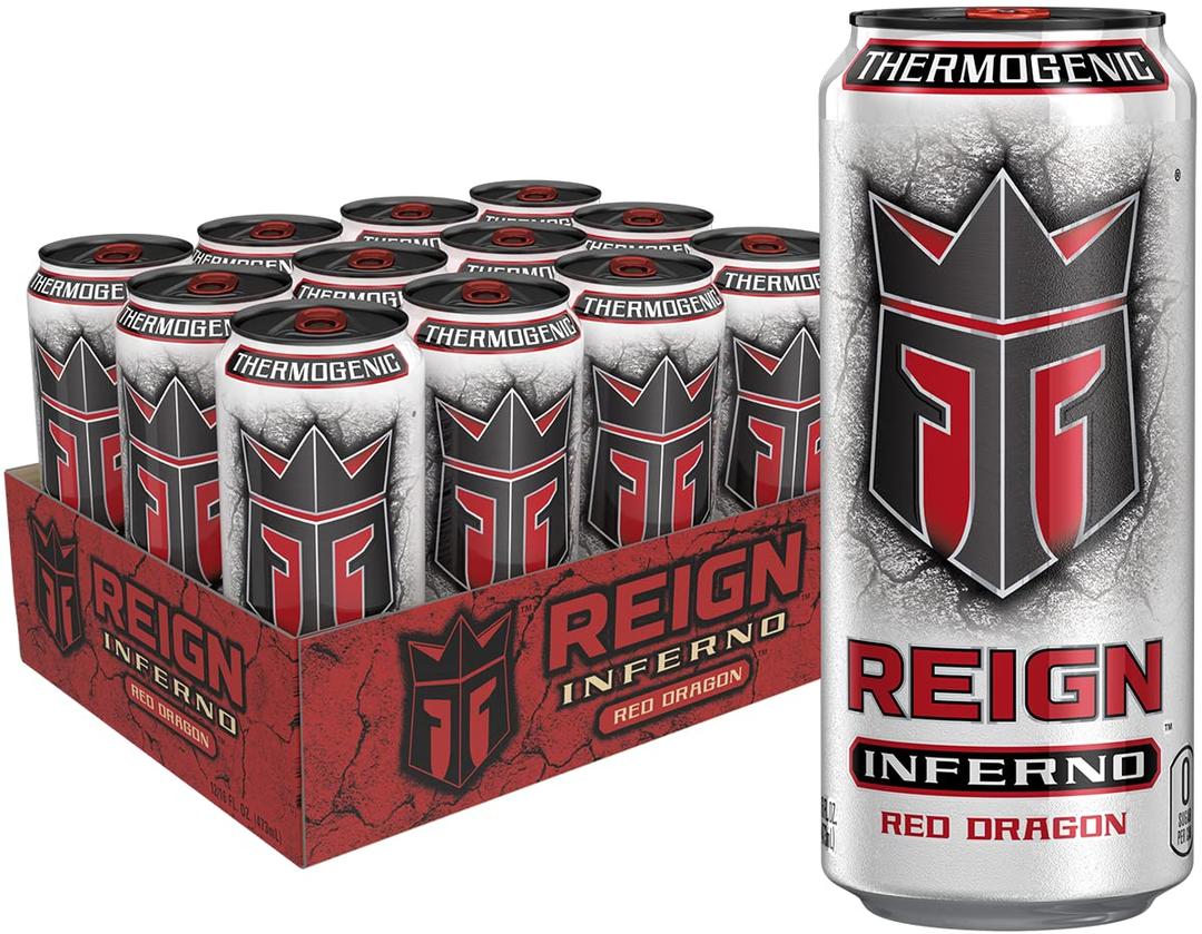 Reign Inferno Red Dragon, Thermogenic Fuel, Fitness and Performance Drink, 16 Fl Oz (Pack of 12) (EXP 02/01/27)