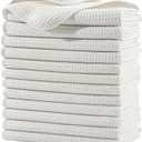 POLYTE Premium Microfiber Kitchen Dish Hand Towel Waffle Weave 12 Pack (16x28 in, Off White)